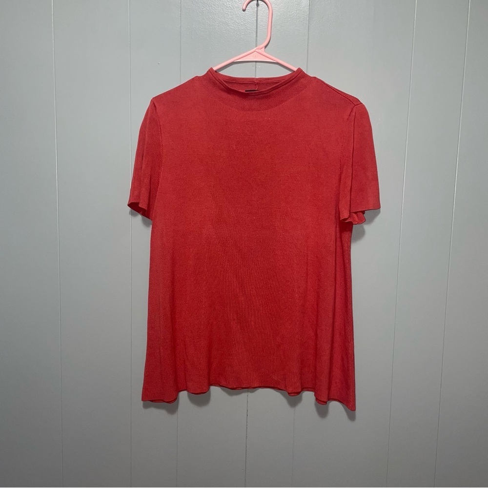 Eileen Fisher Short Sleeve Red Rust Tencel Lyocell Top Medium